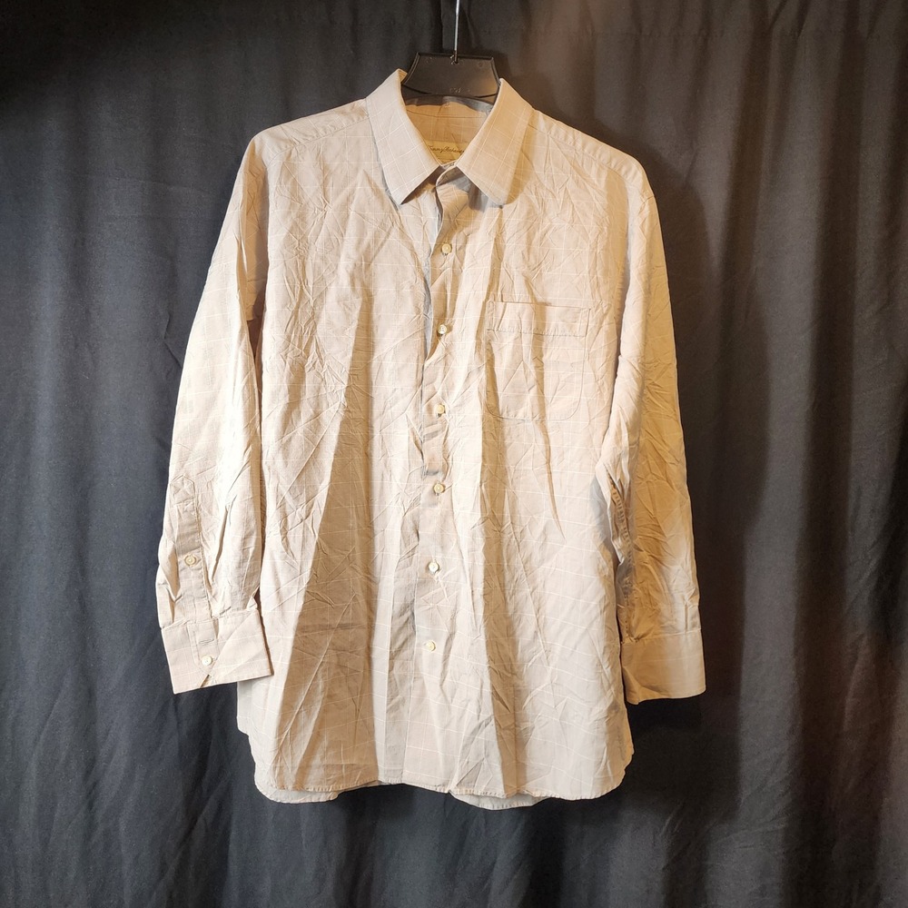 Tommy Bahama Mens Tan Plaid Long Sleeve Button Up Shirt 16.5 32-33